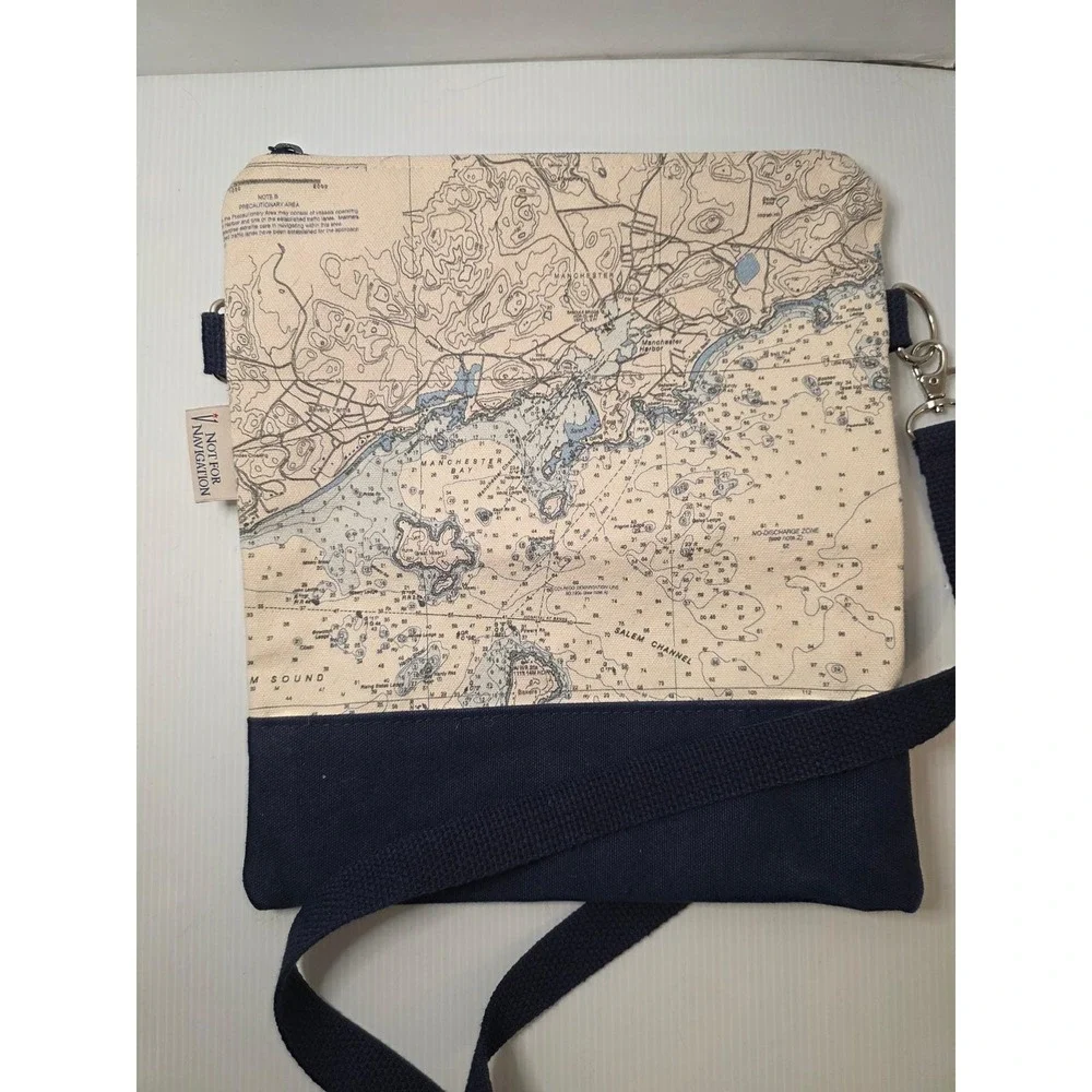 Not For Navigation Crossbody Bag Medium Blue Manchester Bay Excellent Map Print